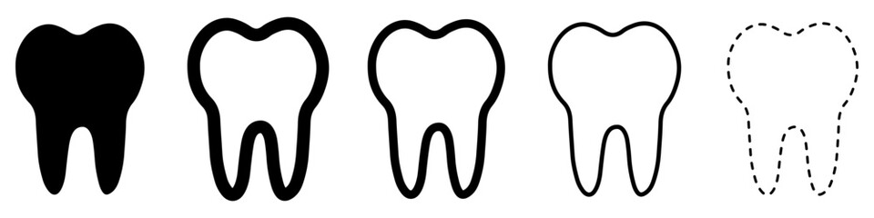 Wall Mural - Tooth icons set. Tooth shape symbol. Vector illustration. Black icon of tooth isolated