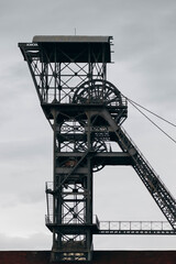 Saint Etienne, France - 30.12.2022: Headframe at the old coal mine 