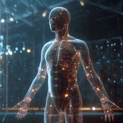 transparent human body showing organs and energy points, generative ai