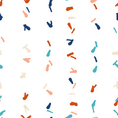 Poster - Vector organic seamless abstract background, party confetti pattern. Colorful pastel colored mosaic of simple shapes on white background.