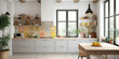illustration modern creative white colorful kitchen in sicilian style Generative AI