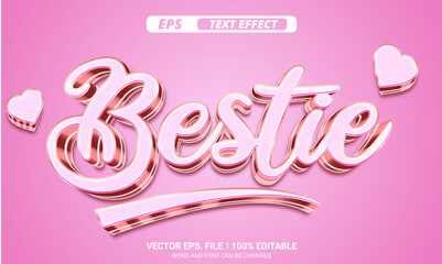 Poster - Bestie 3d editable vector text effect on pink background