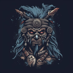 Sticker - tribal native American shaman voodoo illustration - by generative ai	
