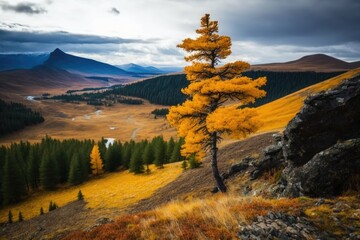 Canvas Print - solitary tree standing on a hillside. Generative AI