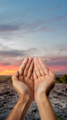 Wall Mural - Muslim man raised hands and prayed