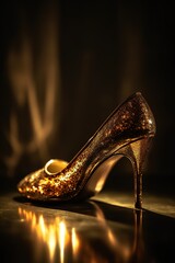 Wall Mural - Golden shoe with dark background, generative ai image