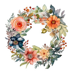 Wall Mural - Spring flower wreath watercolor generative AI illustrations