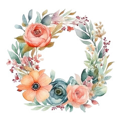 Wall Mural - Spring flower wreath watercolor generative AI illustrations