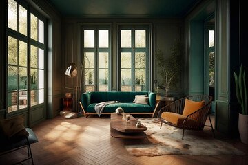 vintage dark green interior design