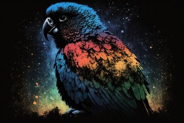 Canvas Print - vibrant parrot perched on a tree branch. Generative AI