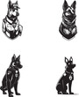 Police officer german shepard full body, cartoon simple sports logo graphic, black on white background