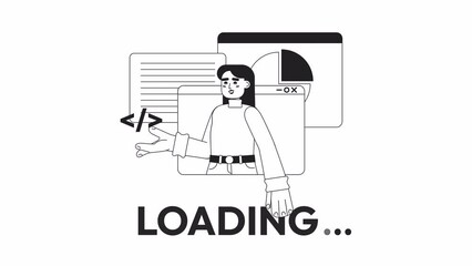 Poster - Animated bw building website loader. Course. Flash message 4K video footage. Monochrome isolated loading wait-animation progress indicator with alpha channel transparency for UI, UX web design