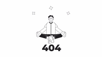 Poster - Animated bw meditation 404 error. Man doing yoga. Empty state 4K video footage with alpha channel transparency. Flash message. Monochromatic failed loading animation for page not found, web UI design