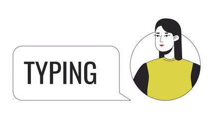 Poster - user persona typing animation. animated female avatar with chat bubble 2d cartoon flat colour line c