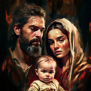 Little Jesus Christ and the holy family. AI generativ.