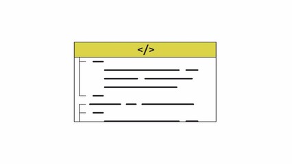 Fototapete - Animated writing HTML script. Flat outline style icon 4K video footage for web design. Programming isolated colorful thin line element animation on white background with alpha channel transparency