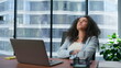 © stockbusters - Unmotivated office worker tired of monotony routine closeup. Girl leaning chair