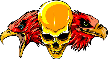 Sticker - skull with eagle head vector illustration design