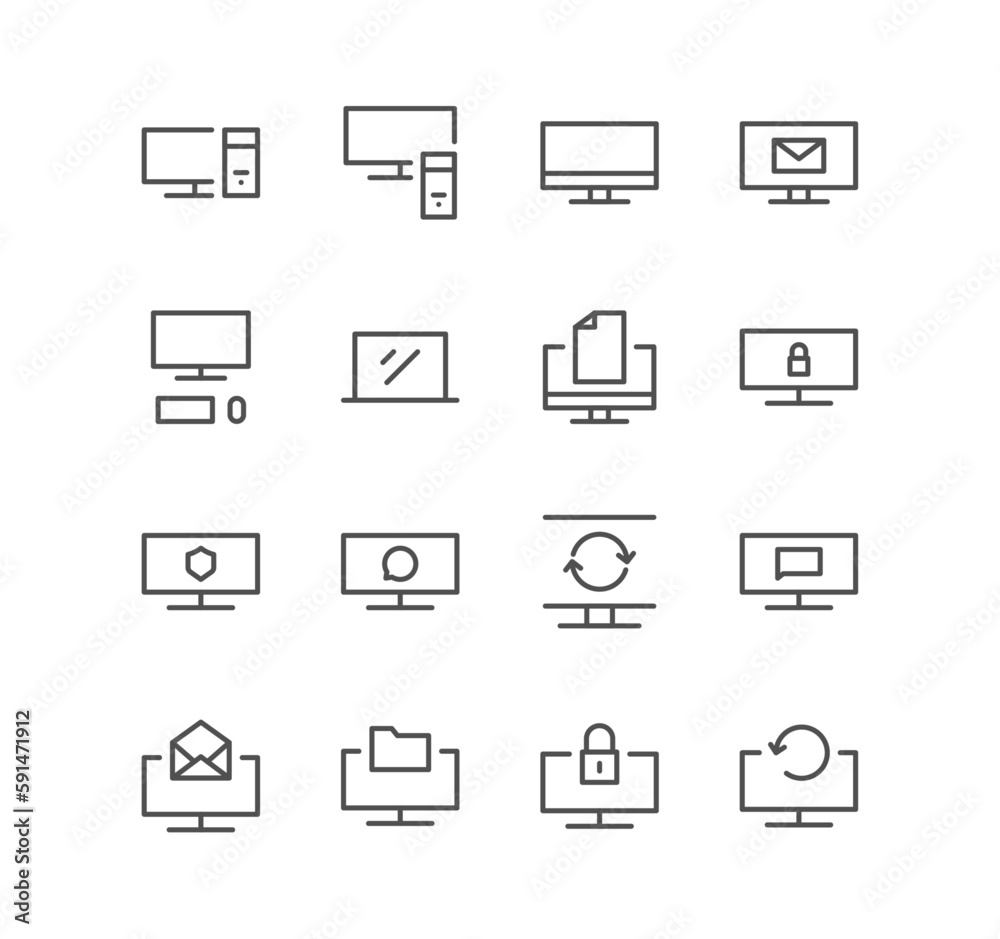 Set of monitor and technology icons, screen, business, laptop, computer ...