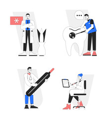 Poster - health care professionals flat line concept vector spot illustrations pack. specialists 2d cartoon c