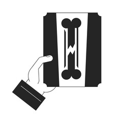 Poster - holding bone fracture x ray scan bw concept vector spot illustration. identify trauma 2d flat line m