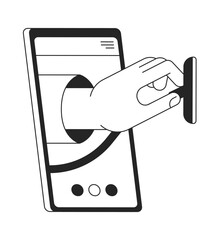 Poster - Online doctor appointment bw concept vector spot illustration. Remote health checkup 2D flat line monochromatic cartoon icon on white for web UI design. Editable hero image for landing, mobile header