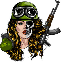 Sexy Army Girl With Assault Rifle Vector
