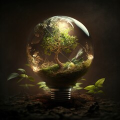 Poster - light bulb with earth inside. generative ai