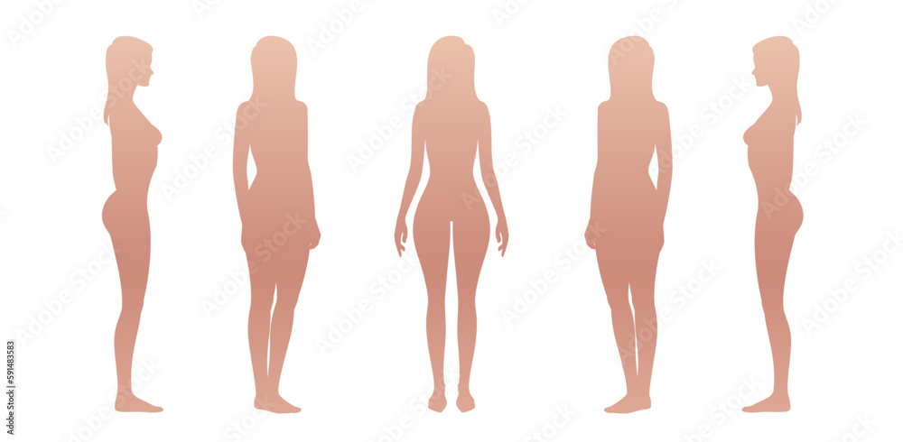 Woman body. Full-length standing portrait. Set of body-positive female ...