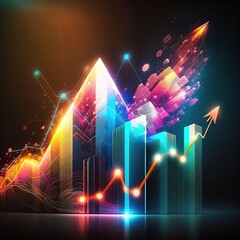Poster - graph chart and analyzes growth achievement diagram data trading and exchange, stock market, investment, banking, and financial growth dynamics. generative ai
