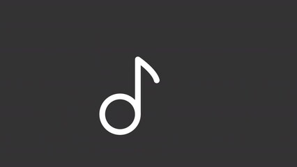 Poster - Animated music note white line icon. Singing song. Playing melody. Loop HD video with chroma key, alpha channel on transparent background, black solid background. outline motion graphic animation