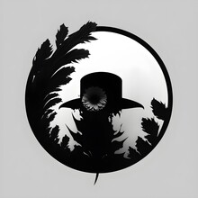 A Round Logo With A Black And White Silhouette Of A Flower With A Hat In Black And White Cartoon Mysterious Theme Classy Theme Behance Minimalist Style 