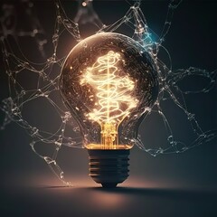 Poster - glowing bulb, Idea, innovation, and inspiration concept of a lighted light bulb with a network connection line. generative ai