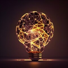 Poster - Idea, innovation, and inspiration concept of a lighted light bulb with a network connection line. generative ai