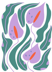 Wall Mural - abstract spathiphyllum flowers on isolated background. matisse style