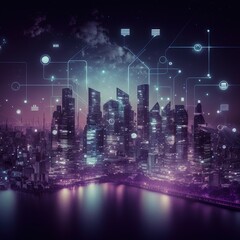 Poster - smart city and abstract line and dot connect with gradient line design, big data connection technology. generative ai