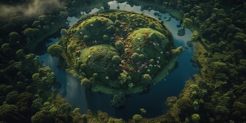 Poster - View of the island in the middle of the sea with clear blue water and green palm trees.Aerial view. Panoramic shot. Generative AI