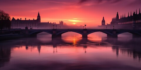 Poster - Beautiful view of the bridge with the city at sunset.Aerial view. Panoramic shot. Generative AI