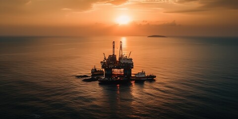 Poster - View of the structure in the middle of the sea from a height.Aerial view. Panoramic shot. Generative AI