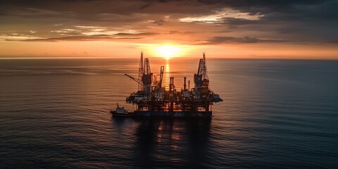 Poster - View of the structure in the middle of the sea from a height.Aerial view. Panoramic shot. Generative AI