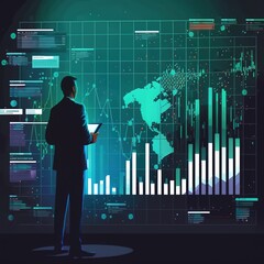 Poster - Data on trading, exchange, the stock market, investments, banking, and financial growth dynamics are shown in a graph that examines growth achievement. generative ai