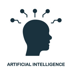 Poster - Artificial Intelligence Silhouette Icon. AI in Human Brain Glyph Pictogram. Digital Technology and Machine Learning Solid Sign. Intellectual Process in Cyberspace Symbol. Isolated Vector Illustration