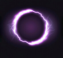 Lightning Round Frame Overlay Effect. Plasma Magical Portal On Dark Background. Ball Light Effect. Circle Light Effect