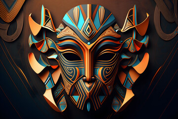 luxury Afrofuturism Mask Pattern ideal for backgrounds or decoration - African art - Golden - AI Technology	
