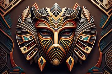 luxury Afrofuturism Mask Pattern ideal for backgrounds or decoration - African art - Golden - AI Technology	
