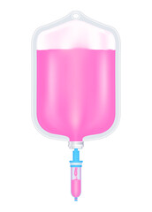 Wall Mural - Vitamins collagen pink inside saline bag. Injection of IV drip vitamin minerals therapy for health skin. Medical aesthetic concept. 3D file PNG.