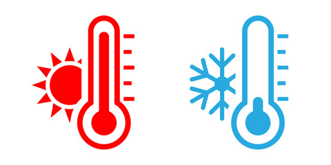 thermometer icon display hot and cold temperture, flat vector icon of temperature, medical thermomet