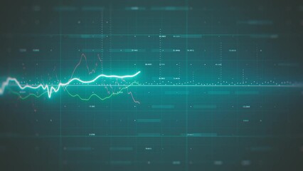 Poster - Business Trading Live Stats On Electronic Screen/ 4k animation of a business background with statistics lines progress on computer screen with noise and blur effect