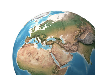 high resolution satellite view of planet earth, focused on europe, eurasia, middle east, north afric