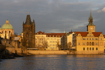 Canvas Print - Scenic view of the Charles bridge with gothic tower